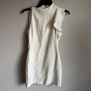 Black Halo Pabla Mini Sheath Dress Asymmetrical Ruffled Sleeve Womens 0 Bridal